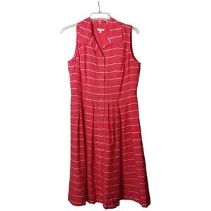 CT2219 TALBOTS Pink & White Sleeveless Pleated Button Down Dress 8